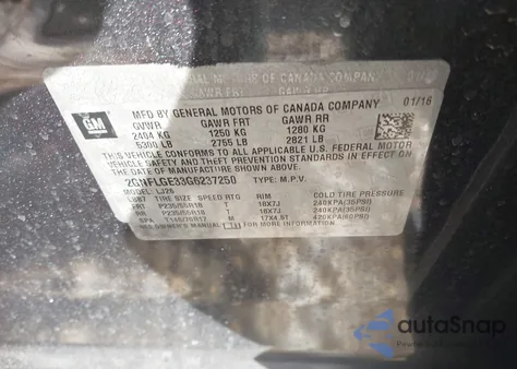 2016 Chevrolet Equinox Ltz from USA, damaged, VIN 2GNFLGE33G6237250